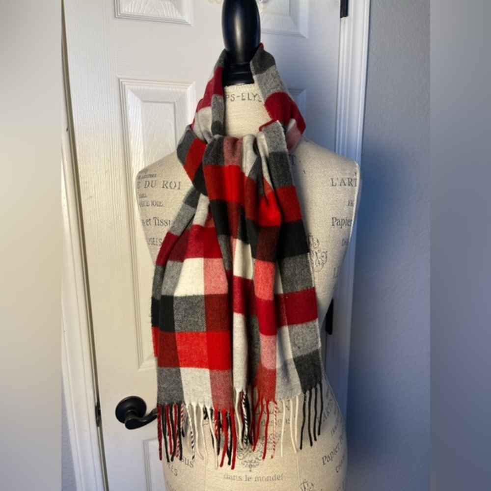 V. Fraas Black Red White Plaid Scarf Made In Germany